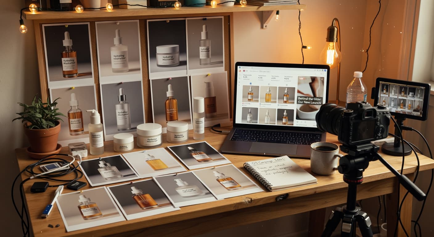 Influencer holding skincare product — AI-generated product placement