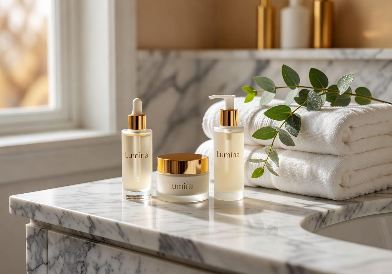 Luxury gold serum bottle with dramatic lighting — AI-generated